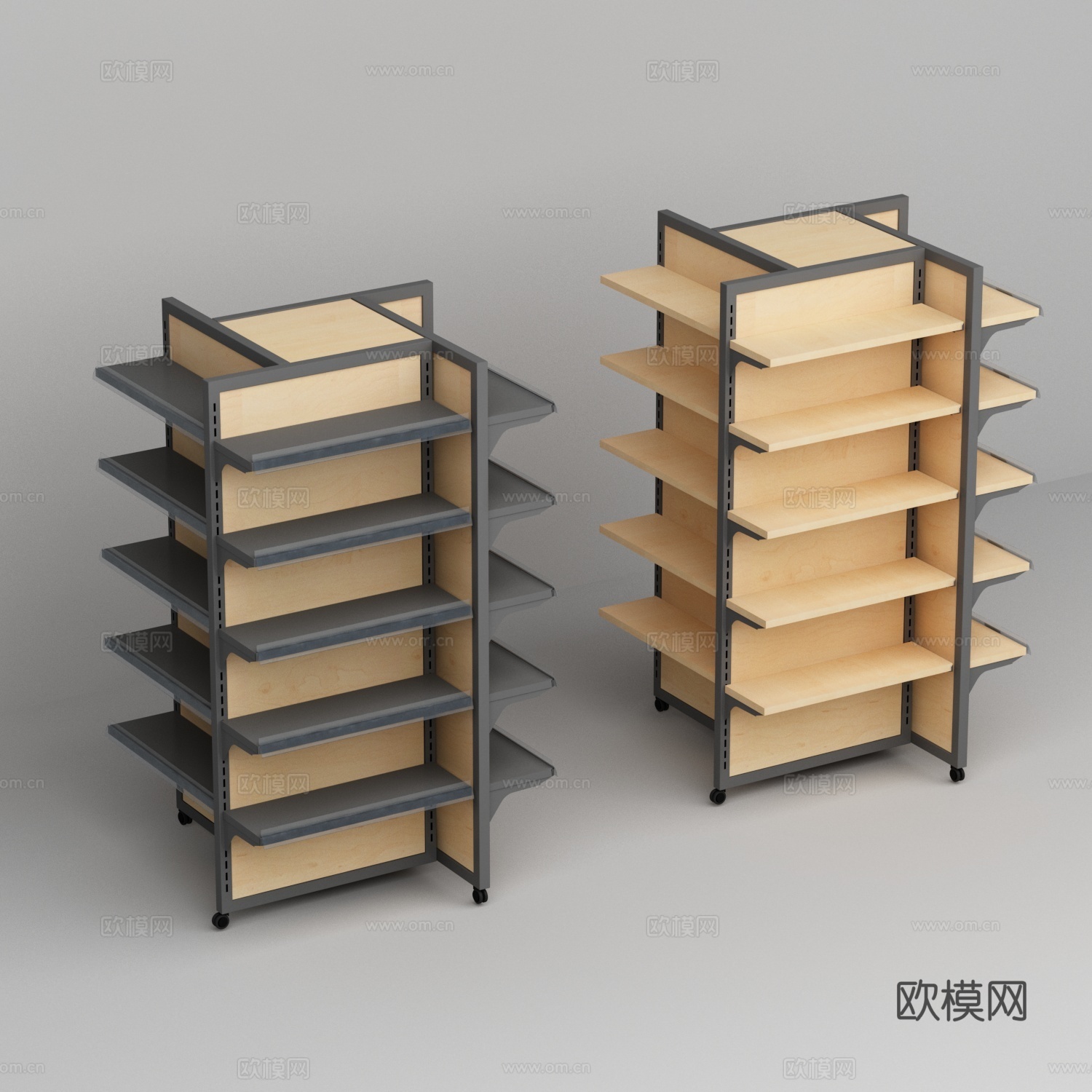超市便利店钢木四面货架3d模型
