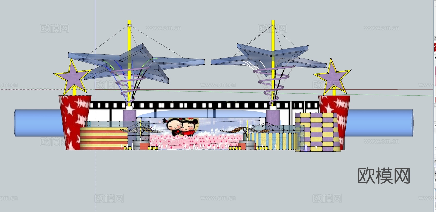 美式 现代户外舞台 梦幻 美式 迪士尼 舞台空间 娱乐su模型