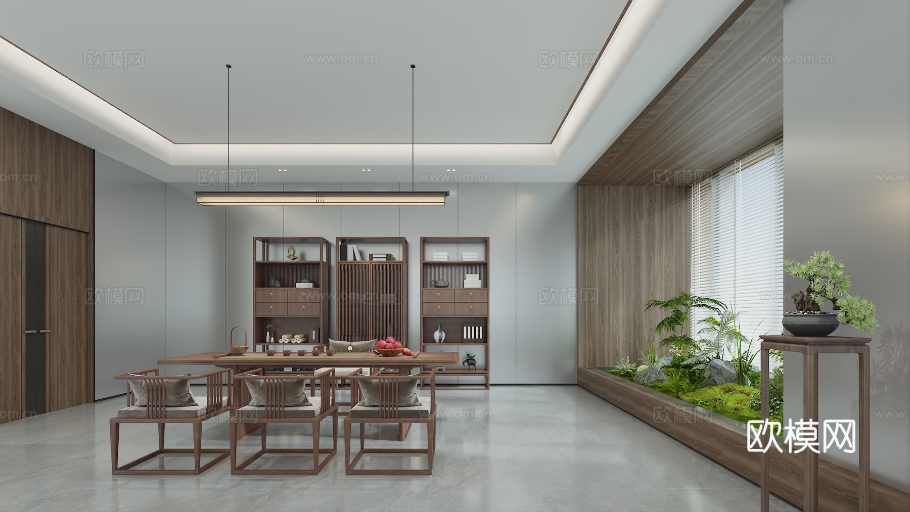 新中式茶室3d模型下载（渲染图2）