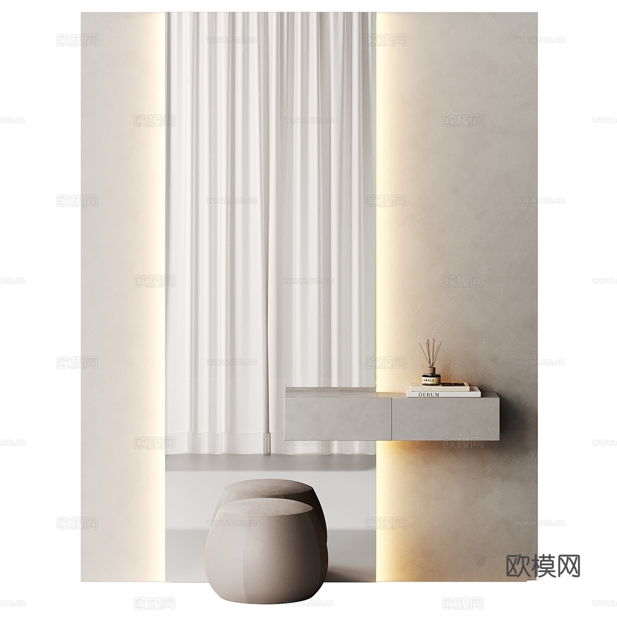 走廊区域采用极简风格3d模型