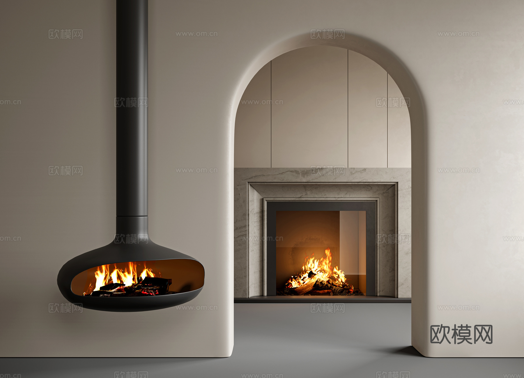 现代壁炉3d模型下载