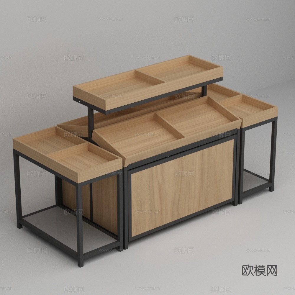 水果店钢木两层斜放展示水果蔬菜货架3d模型