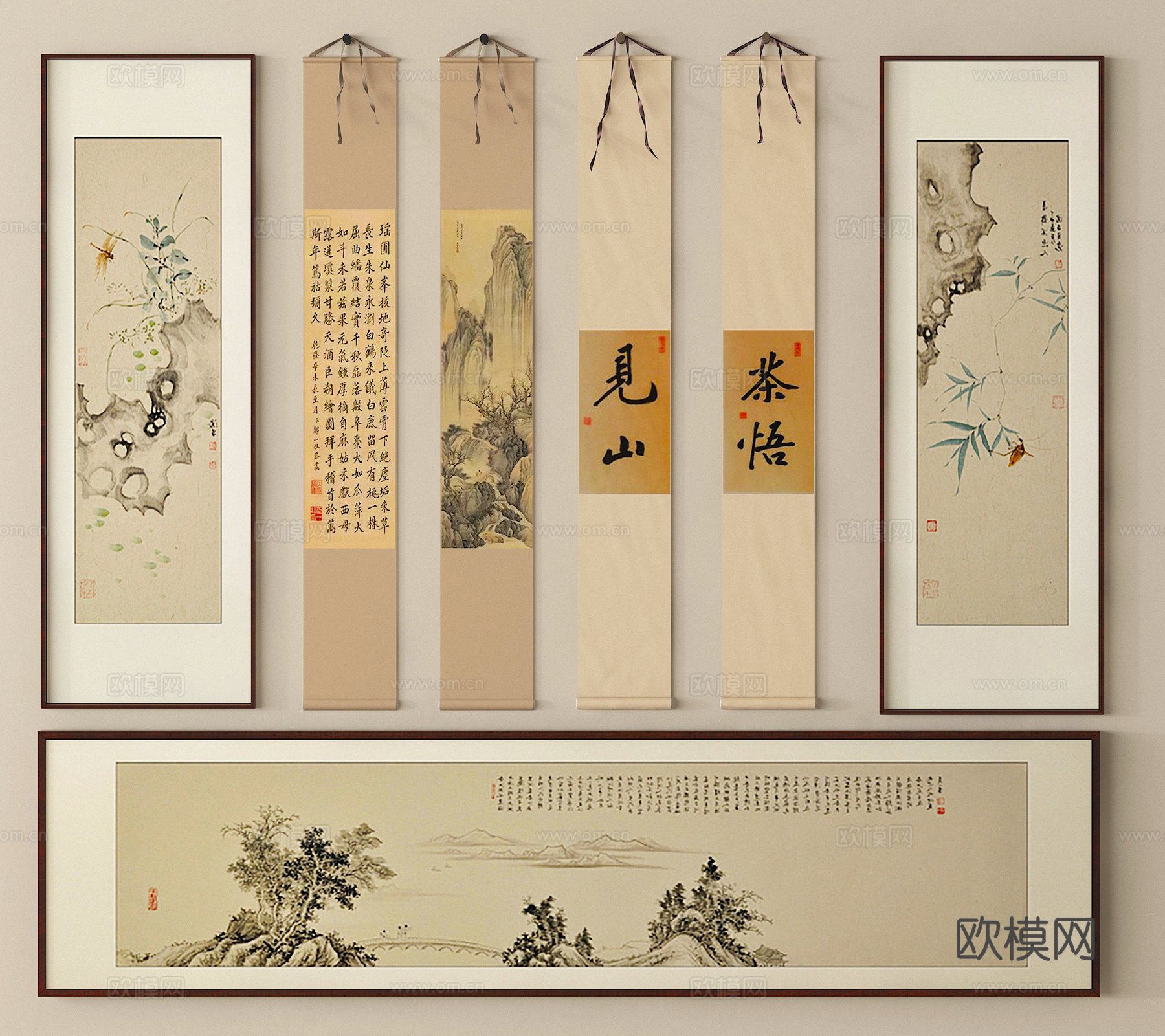 卷轴画 挂画 水墨画 字画 画框su模型