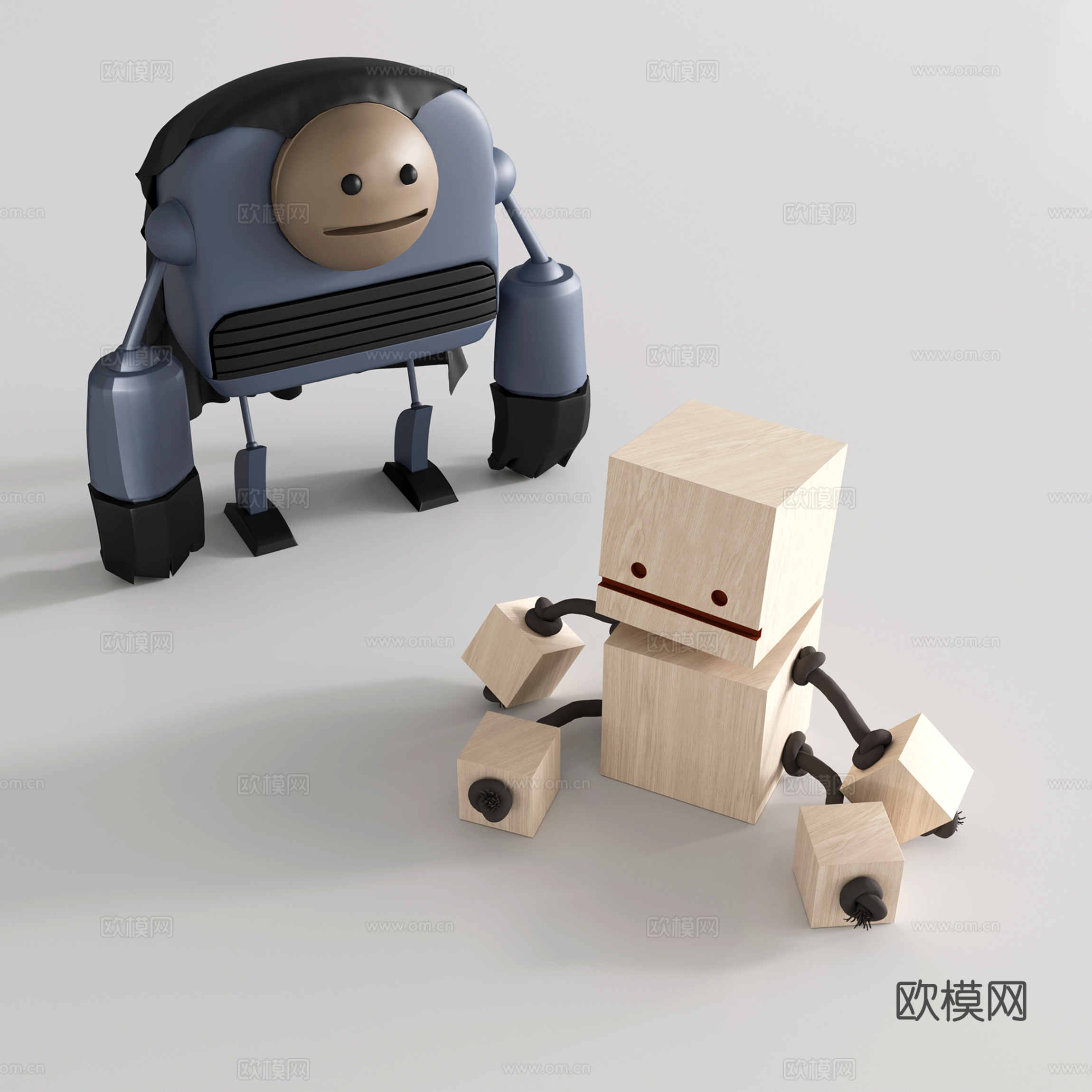 现代玩具机器人 木质玩具 玩偶su模型