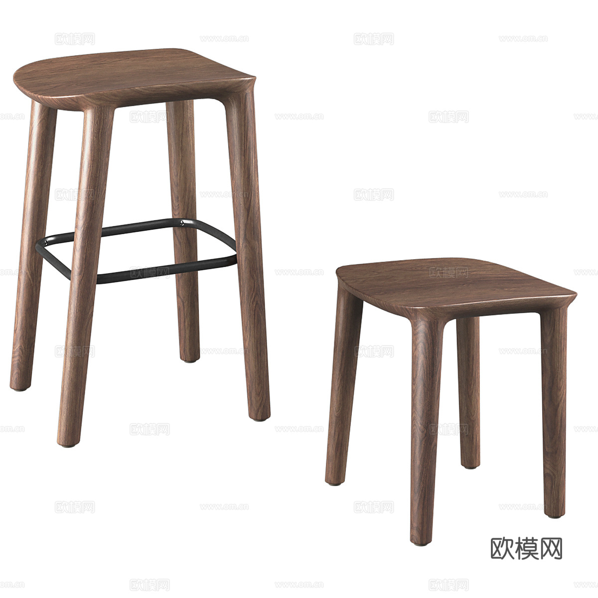 现代意式实木吧台椅3d模型