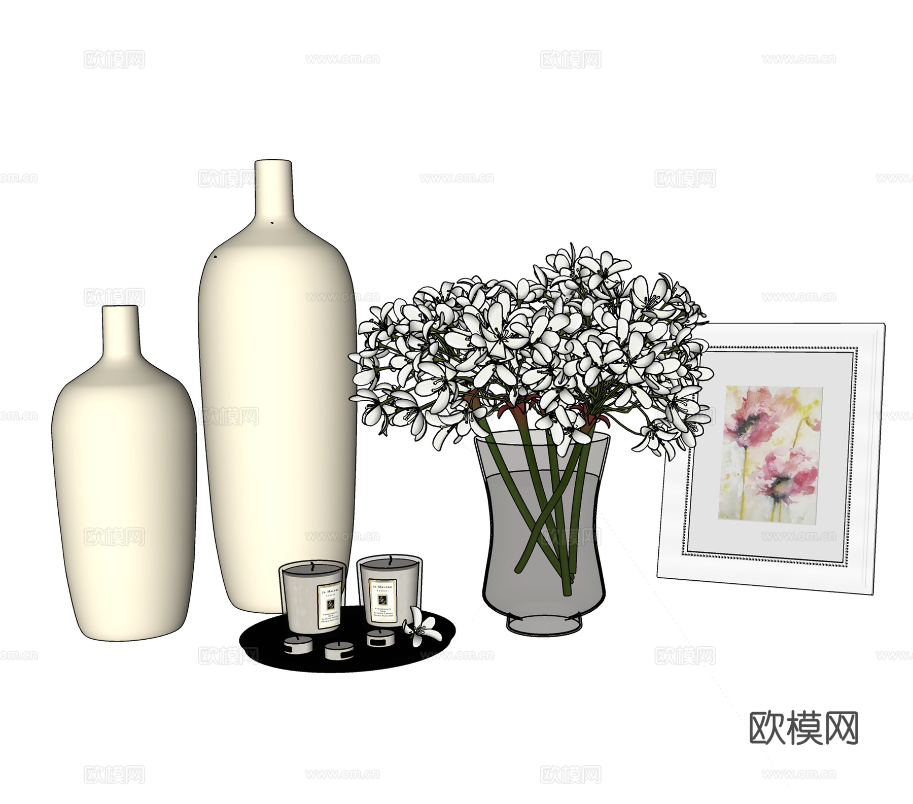 现代摆件  陶瓷器皿 花瓶花卉su模型