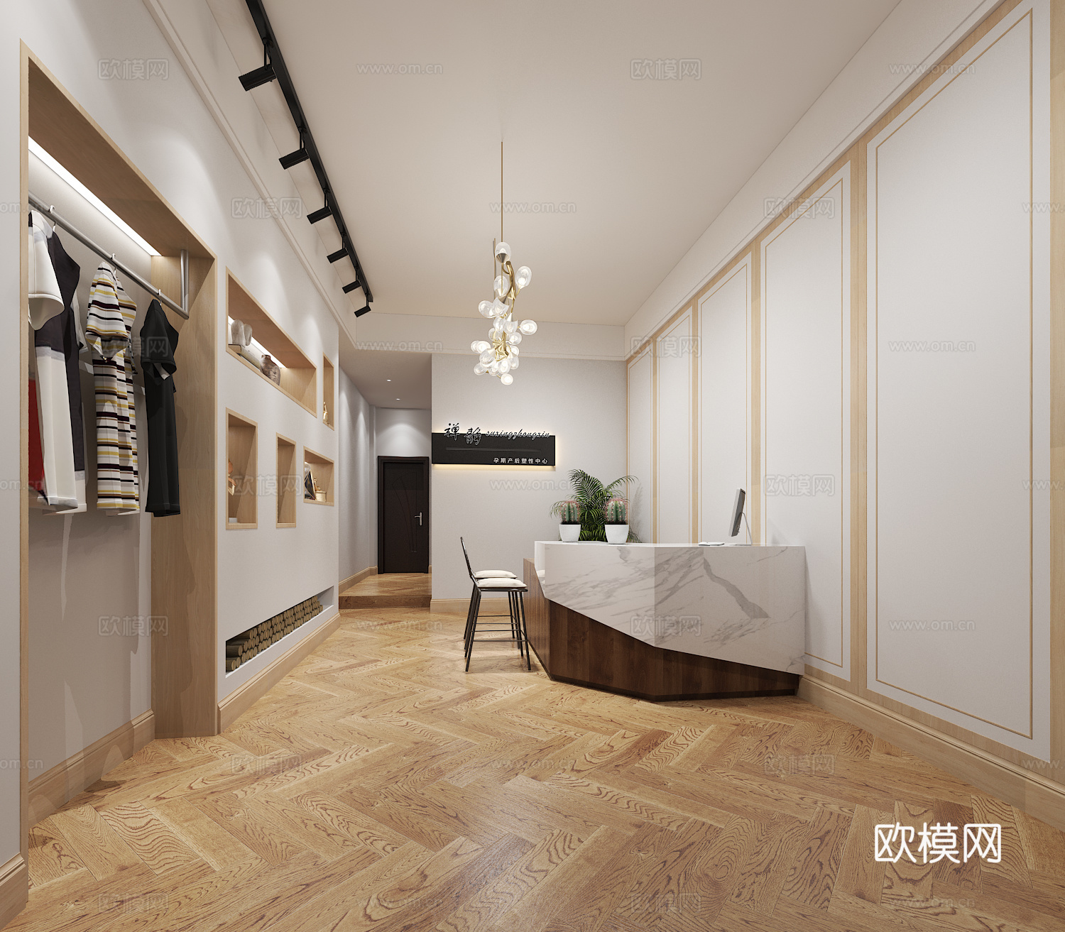 新中式大厅 前台 收银台 瑜伽房3d模型