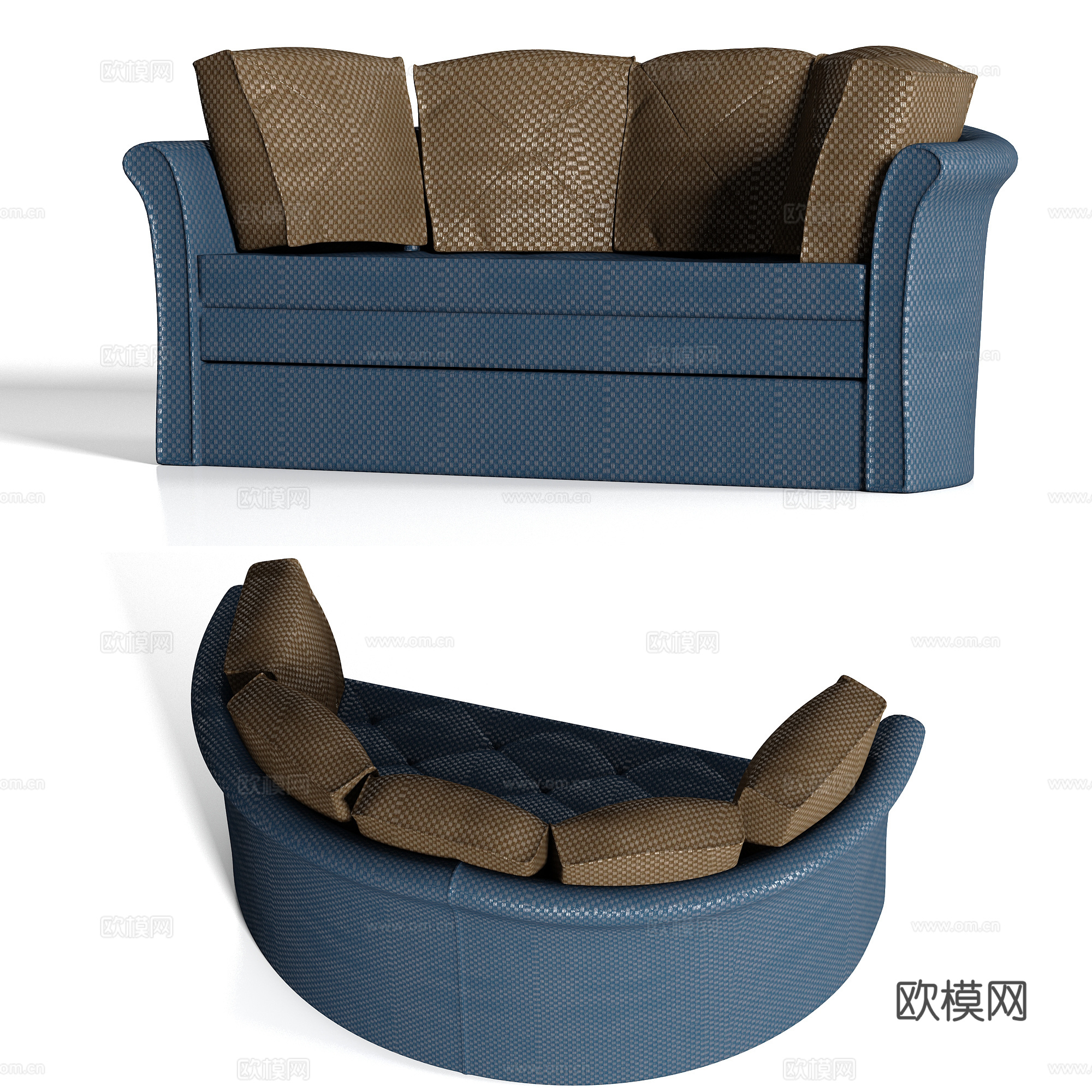 现代布艺弧形多人沙发枕头组合3d模型
