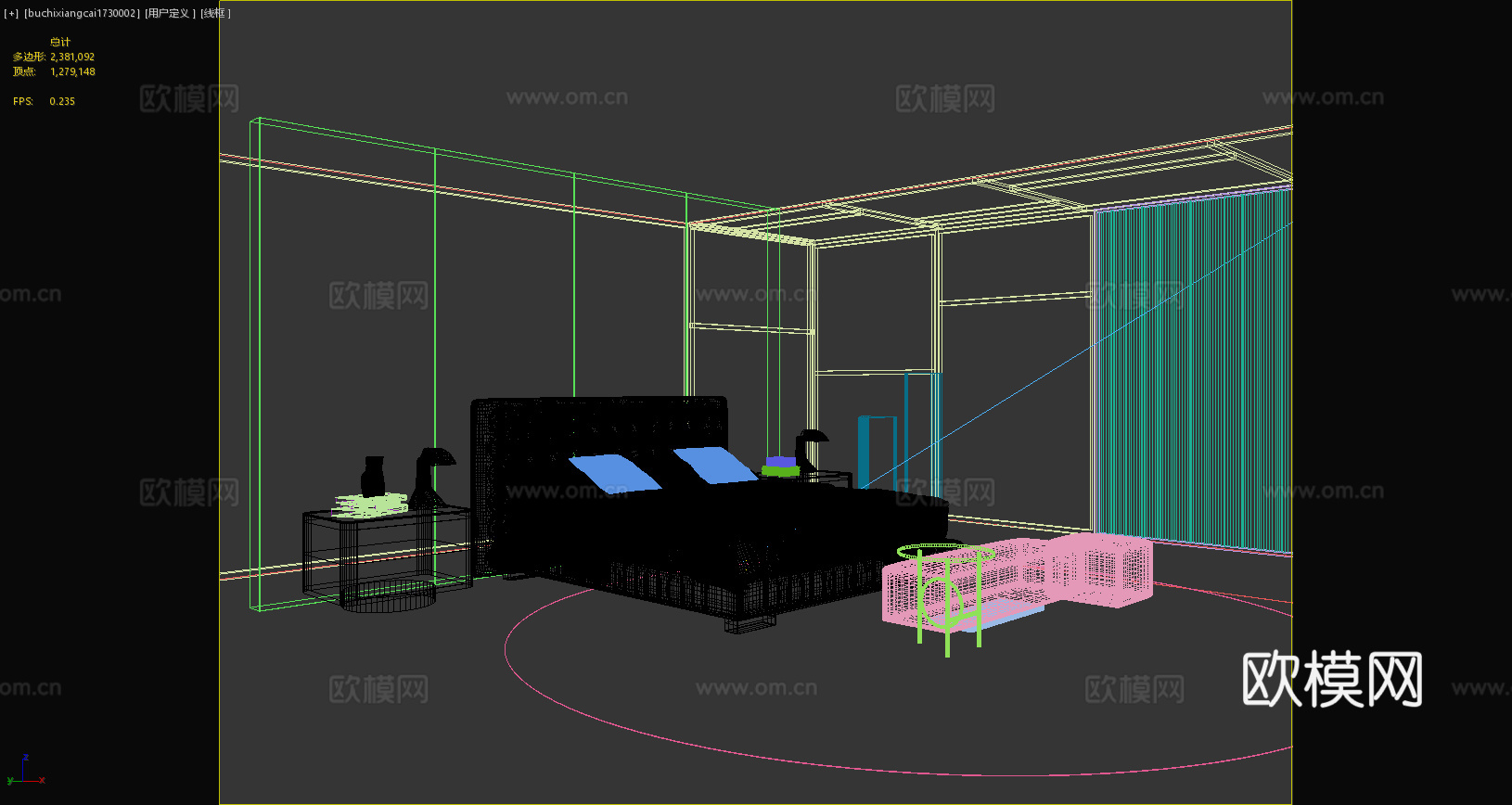 现代卧室主卧落地灯床品床头柜脚踏边几现代摆件3d模型3d模型