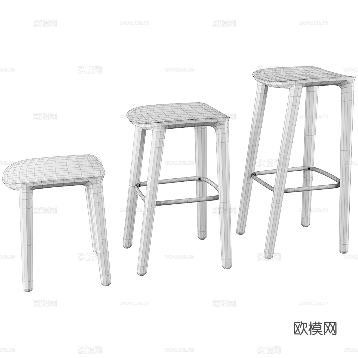 现代意式实木吧台椅3d模型
