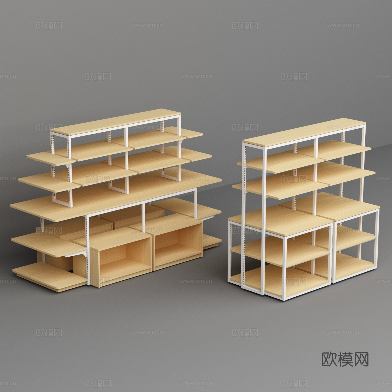 超市便利店钢木多层展示架流水台促销架3d模型
