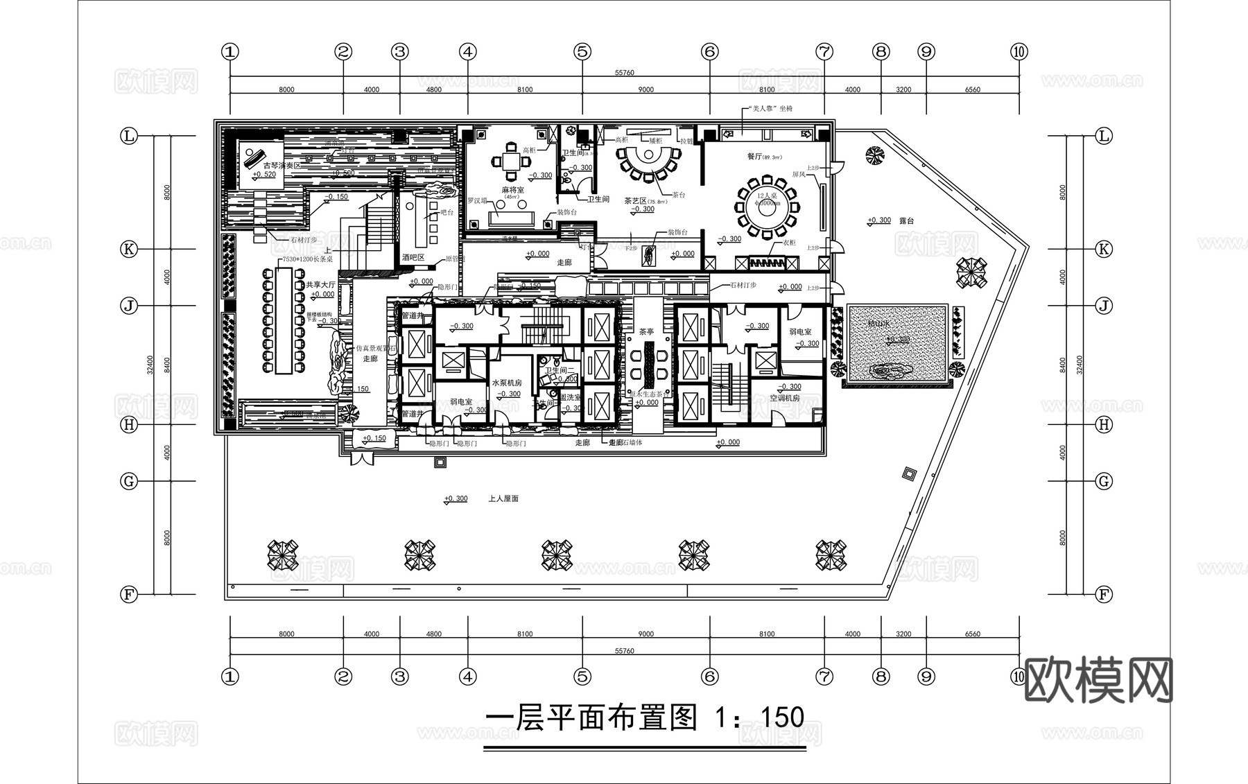 新中式茶馆会所全套施工图cad施工图