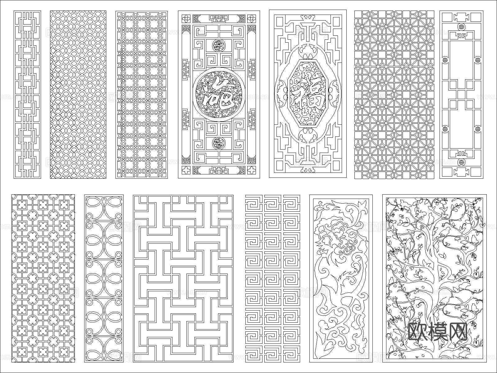 中式镂空花格cad施工图