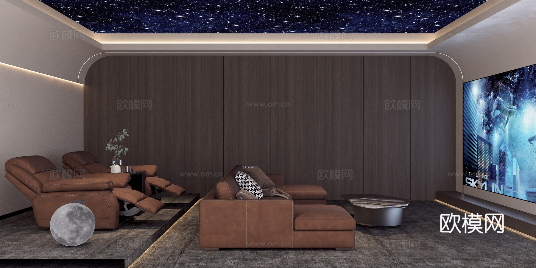 现代影音室 别墅影音室3d模型