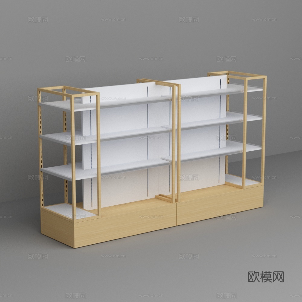 超市便利店钢木结构货架3d模型