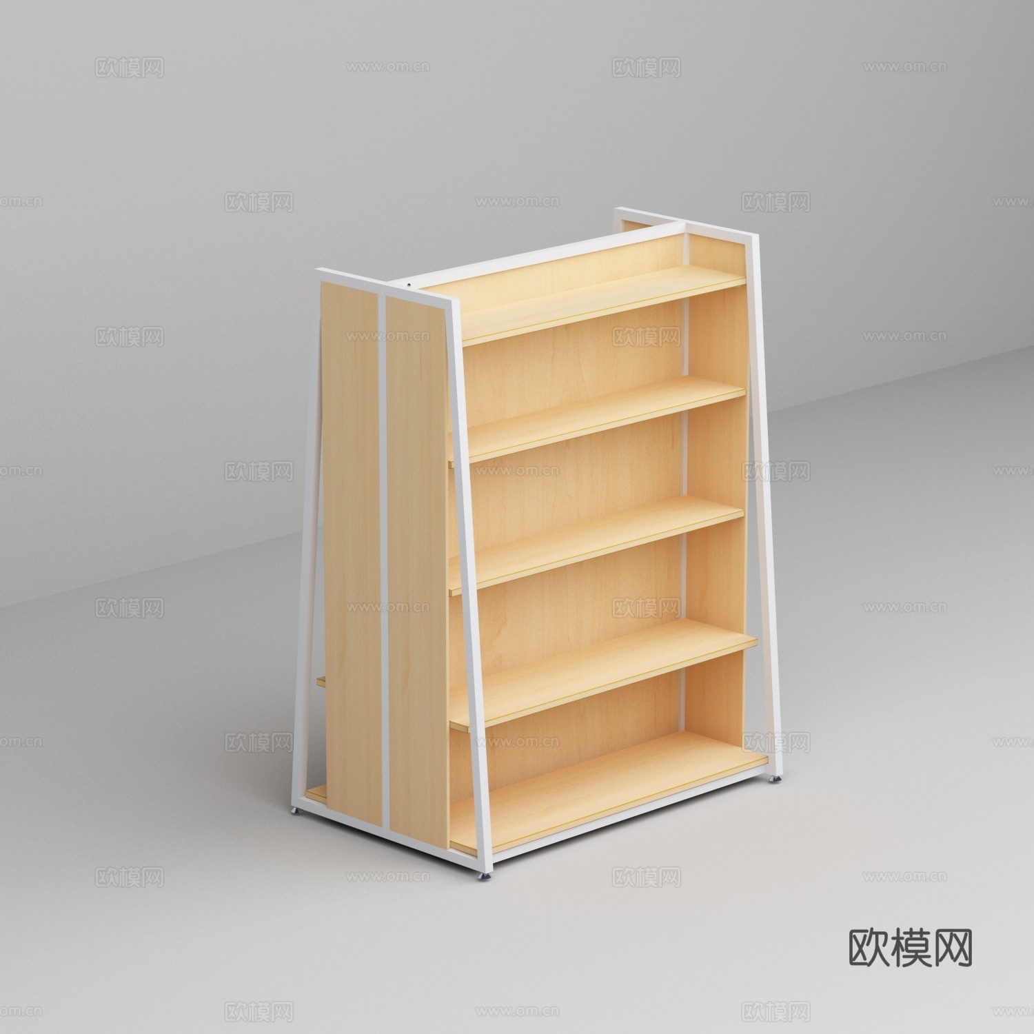 超市便利店钢木梯形货架3d模型