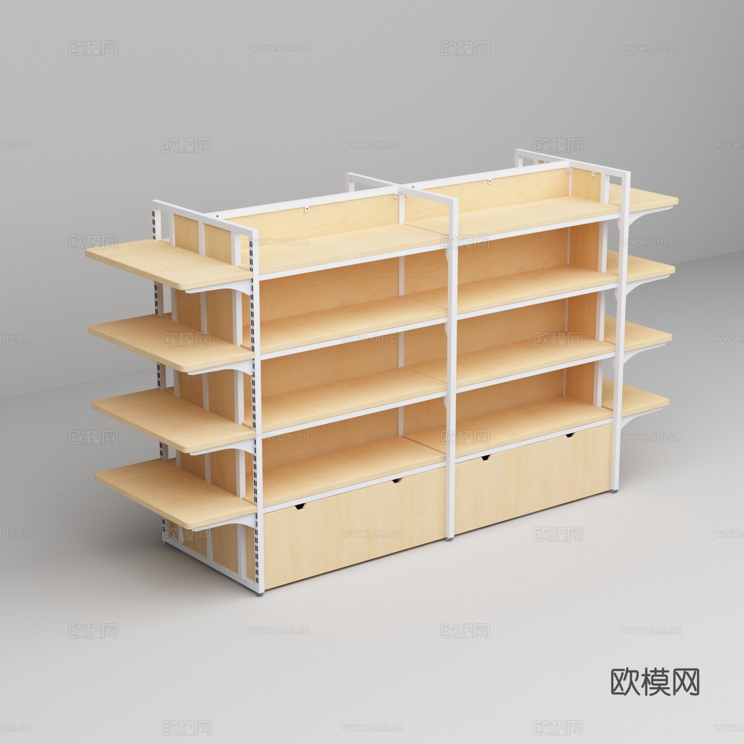 超市便利店带底柜钢木结构木层板中岛货架3d模型