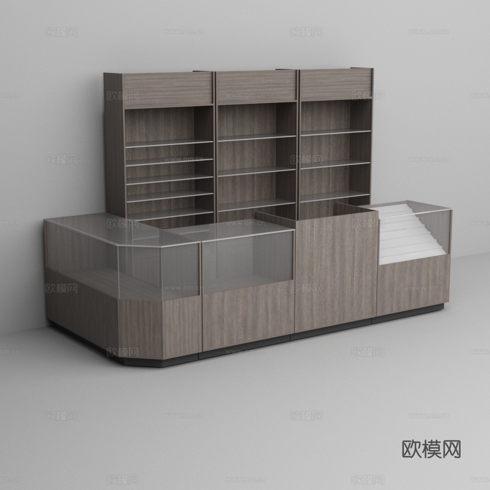 超市玻璃烟柜酒柜木质收银台3d模型