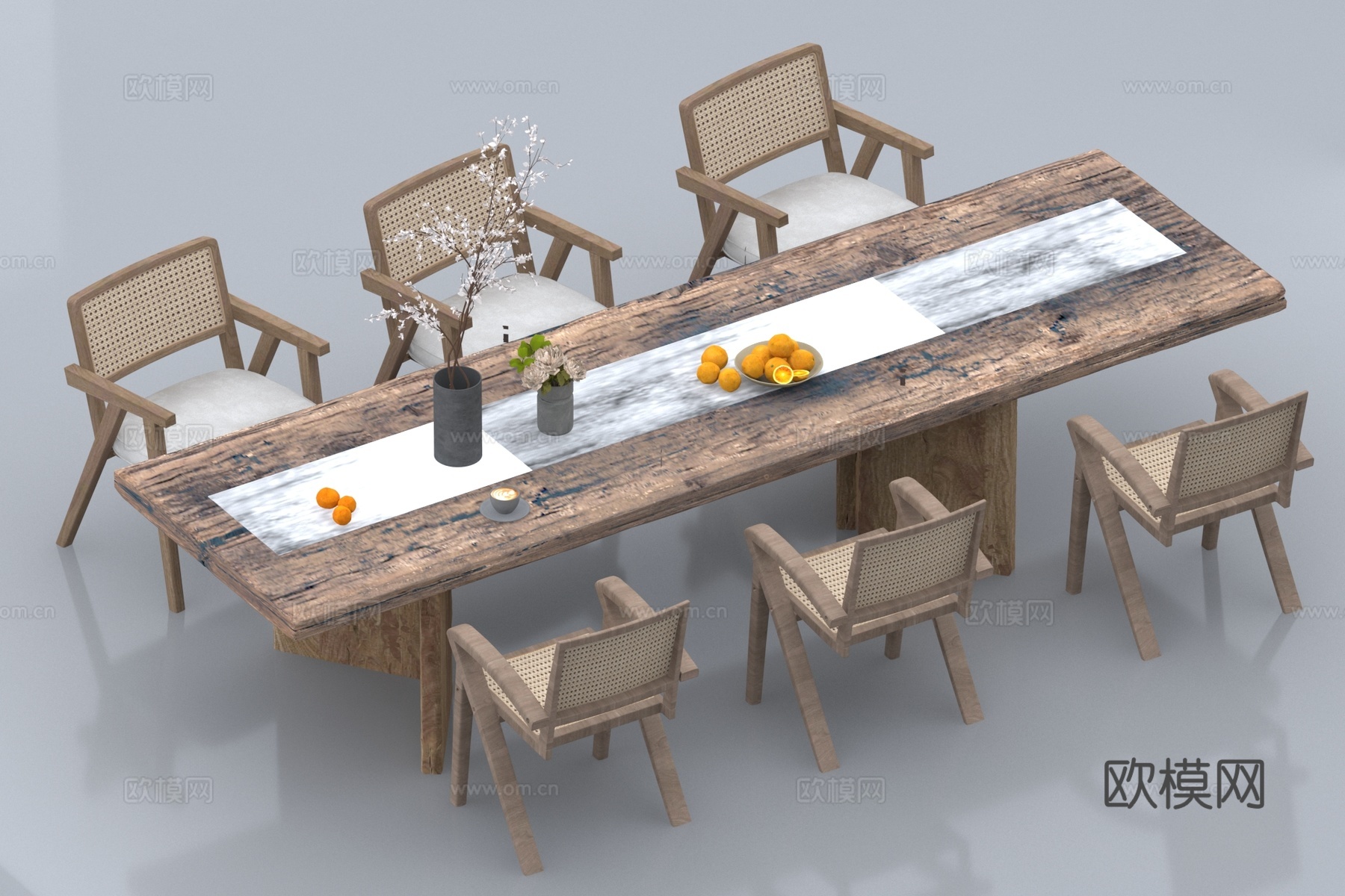 中式餐桌椅组合3d模型
