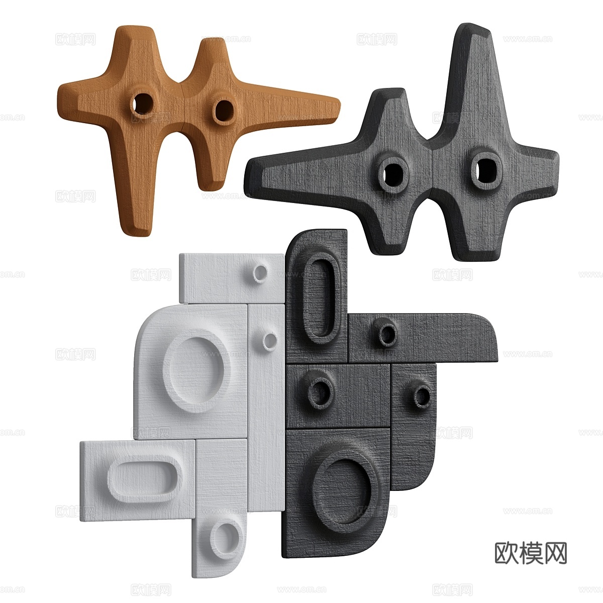 石膏与木质材料墙雕塑3d模型
