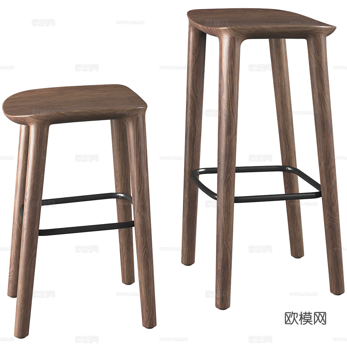 现代意式实木吧台椅3d模型