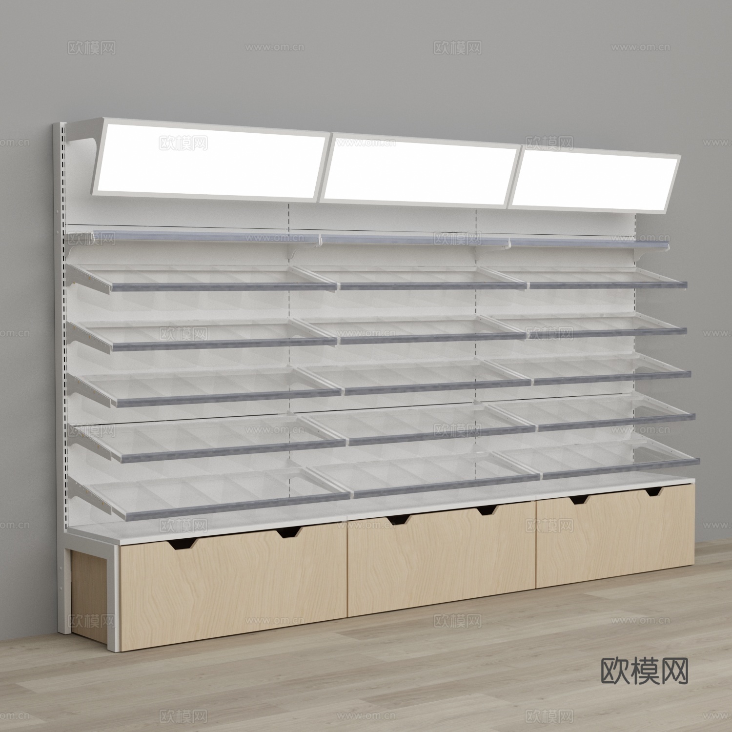 零食店透明盒子斜灯箱货架3d模型