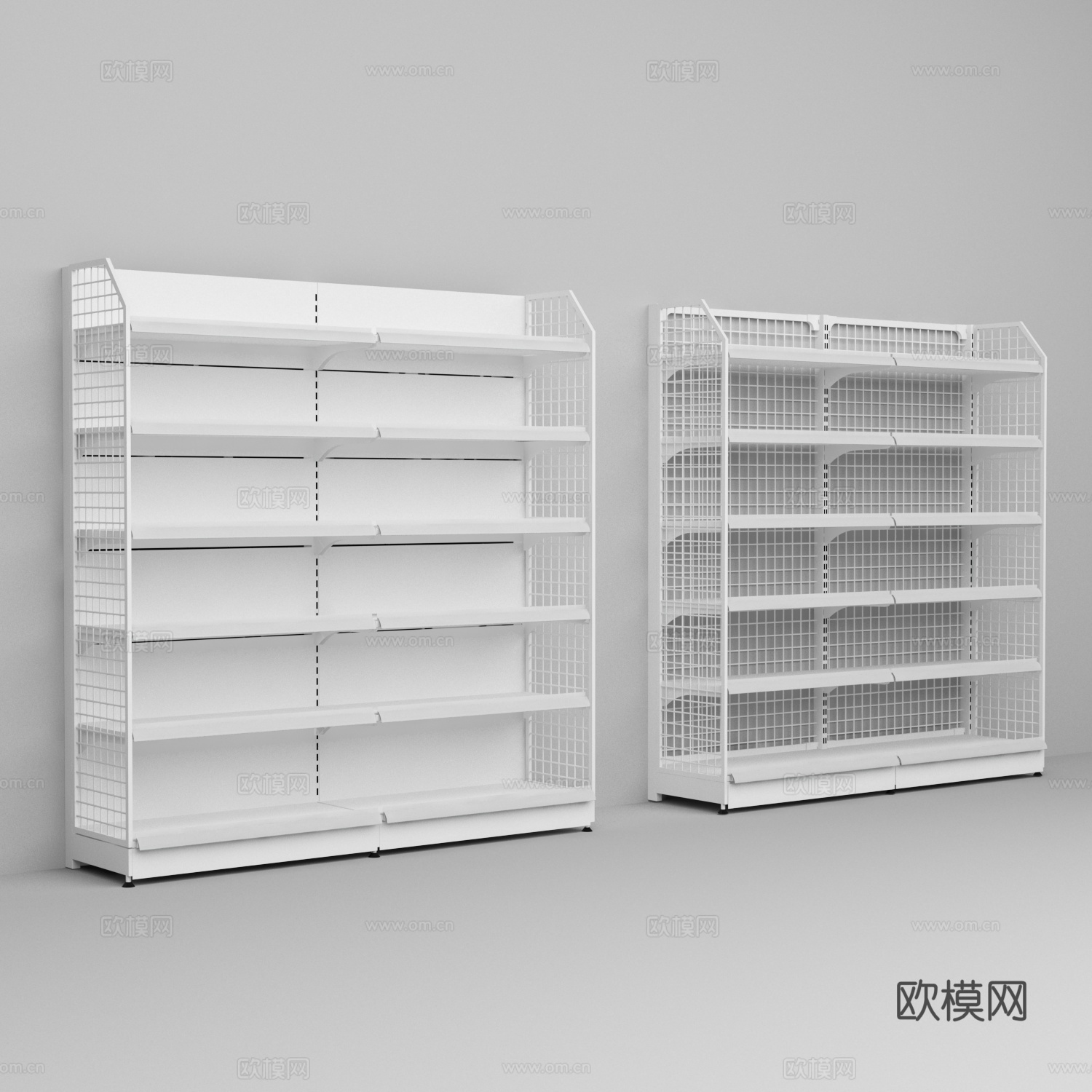 超市便利店白色网格铁货架3d模型