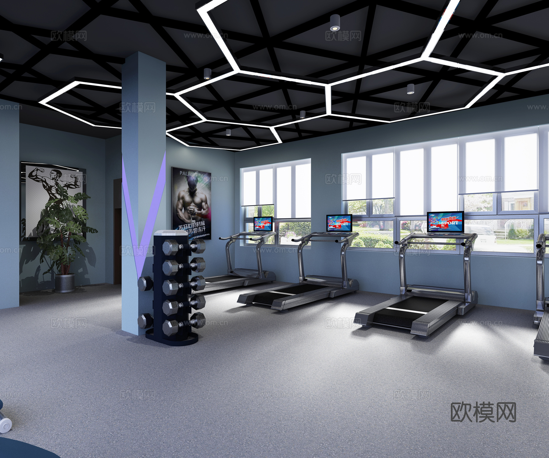 现代健身房 跑步机3d模型