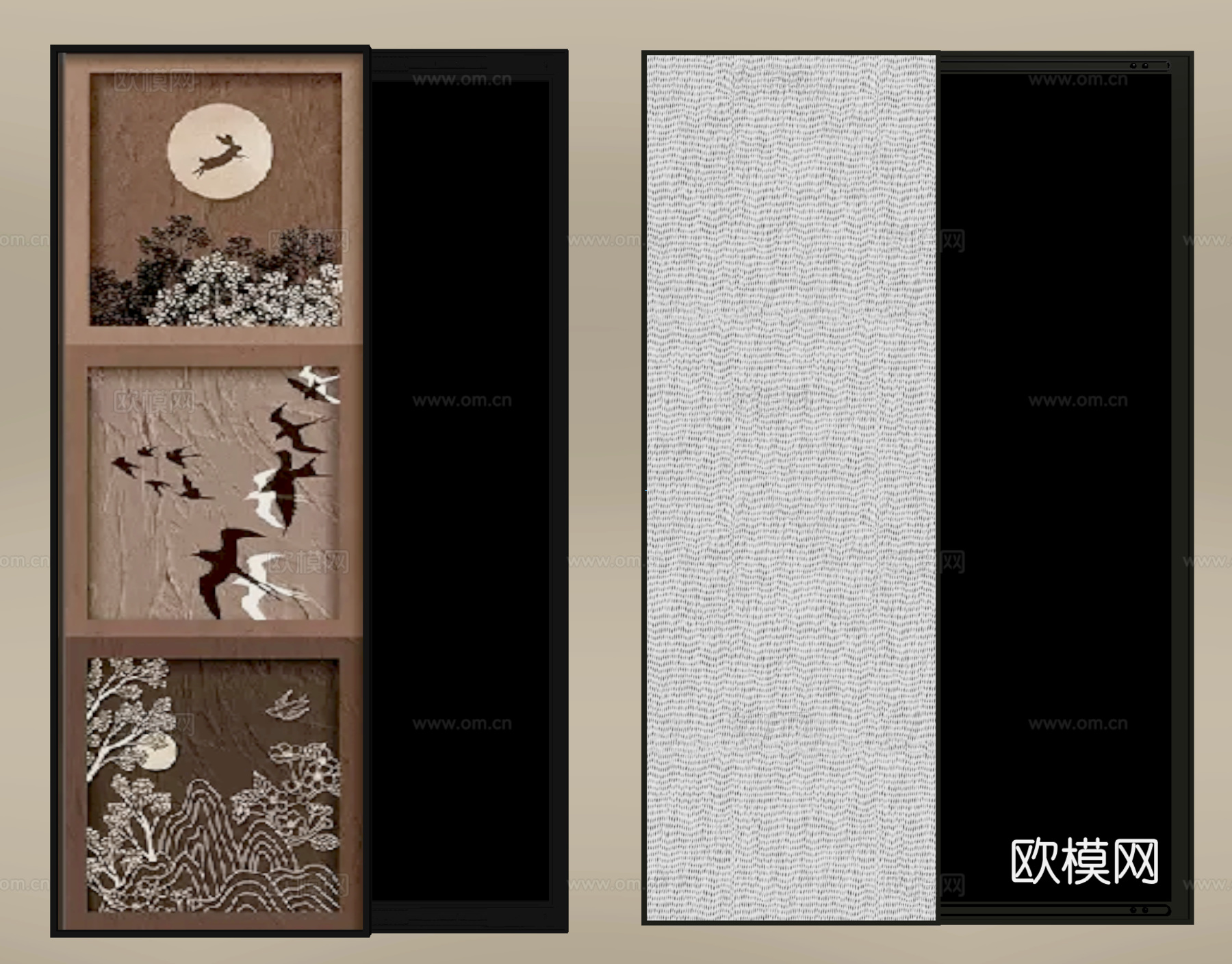 中古风挂画组合 镜子 全身镜 穿衣镜su模型