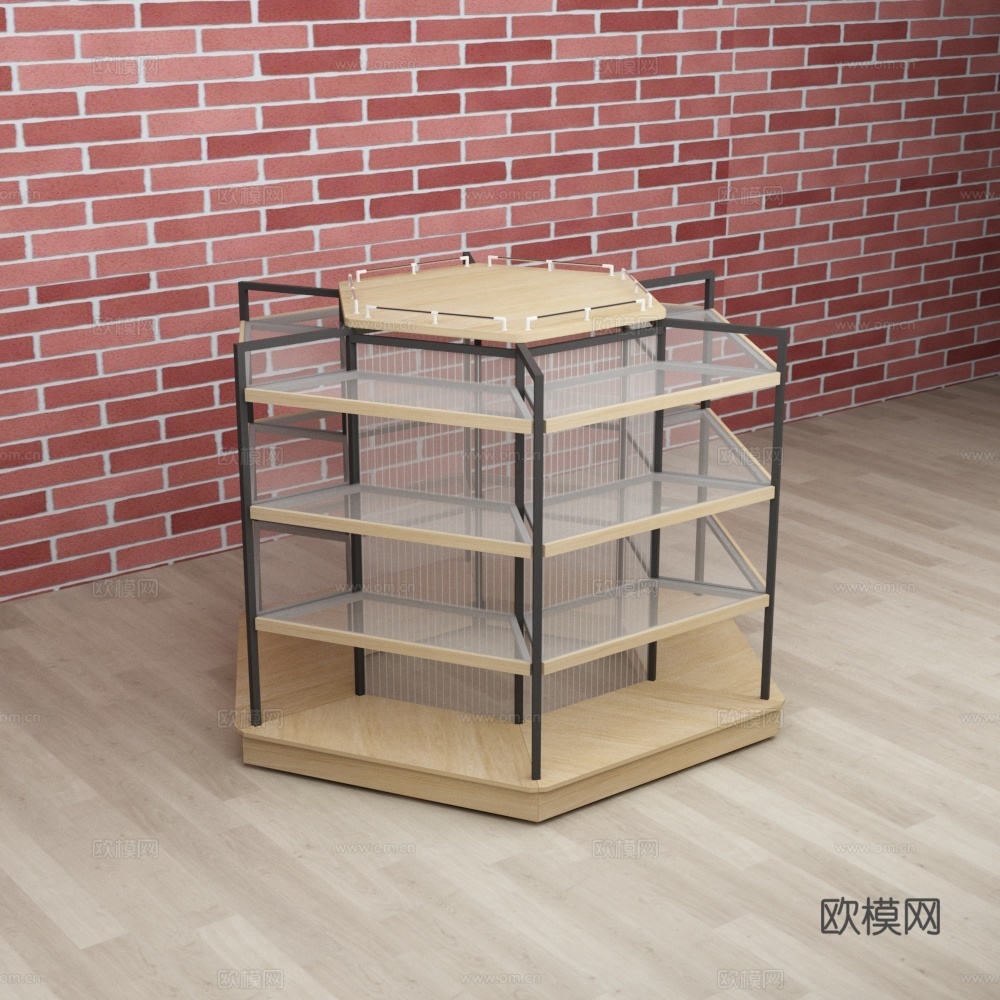 烟酒店玻璃层板六边形中岛展示货架3d模型