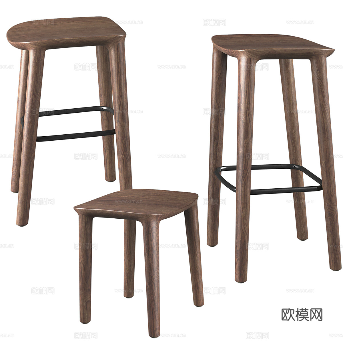 现代意式实木吧台椅3d模型
