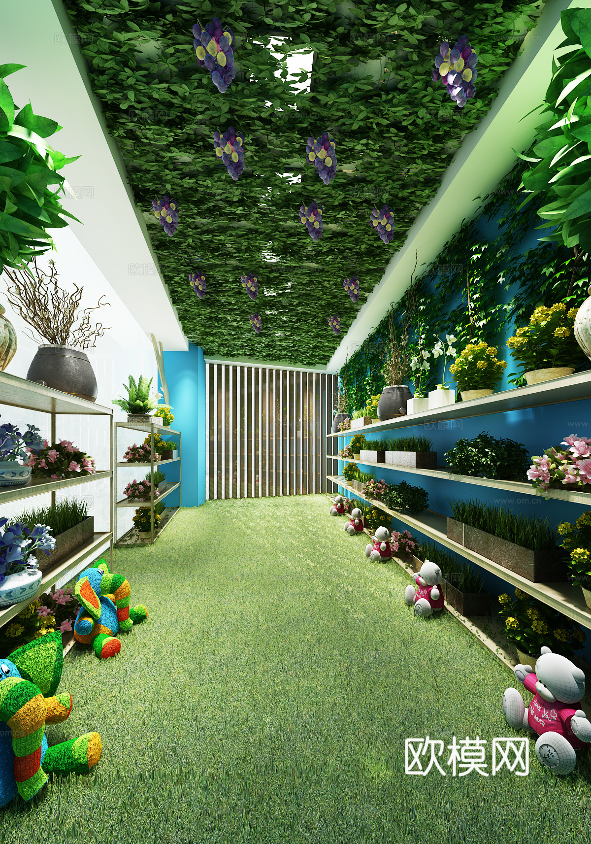现代花房 绿植墙 草坪3d模型
