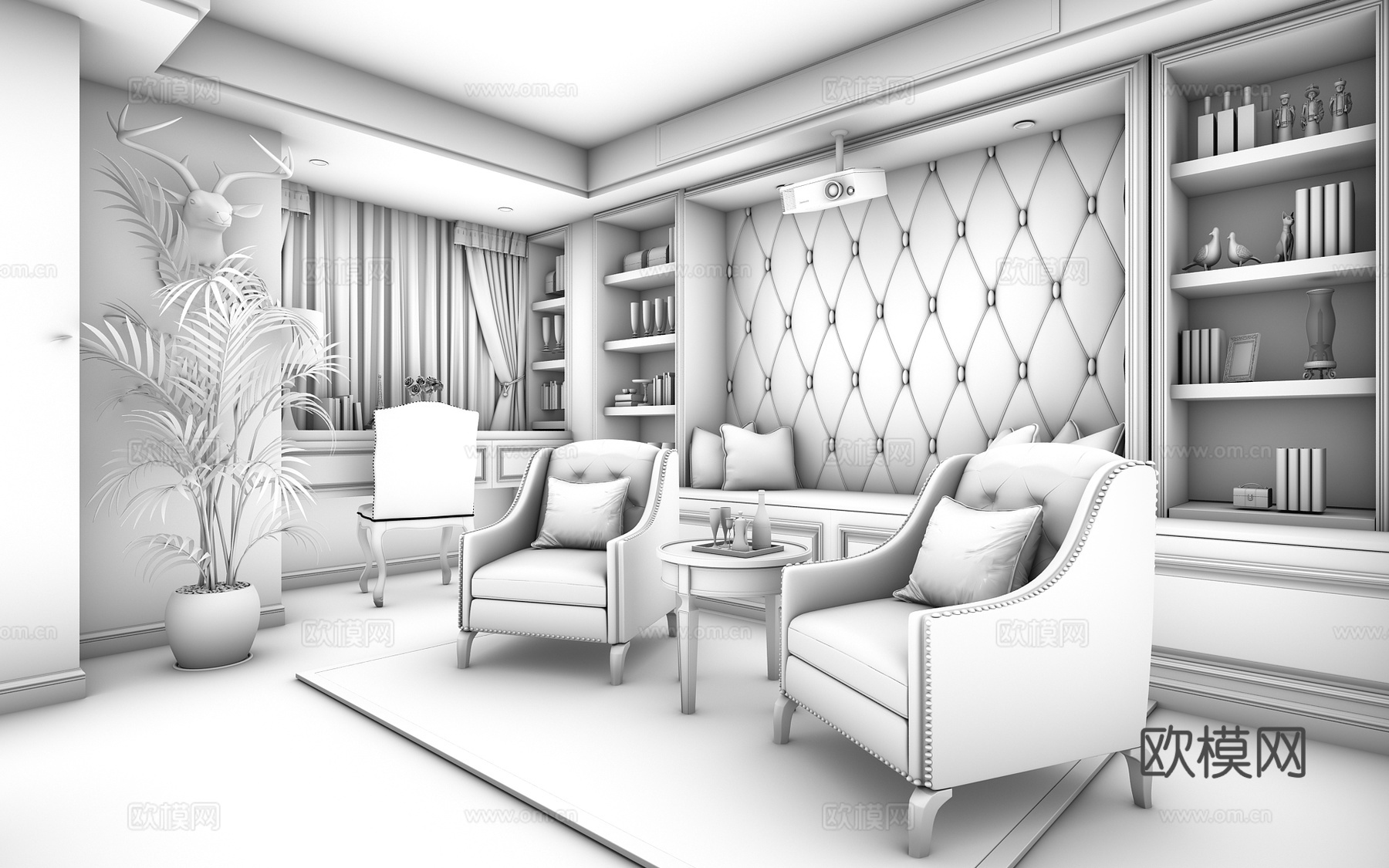 简欧休息室 沙发 茶几 酒柜3d模型