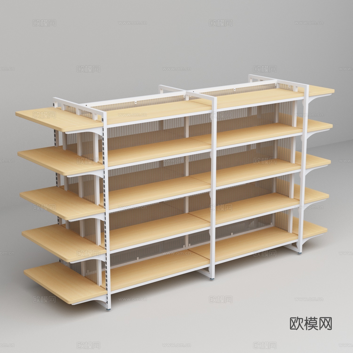 超市便利店钢木透明阳光背板货架3d模型