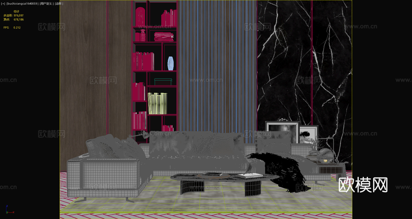 现代客厅现代沙发茶几边几现代摆件地毯现代抱枕3d模型