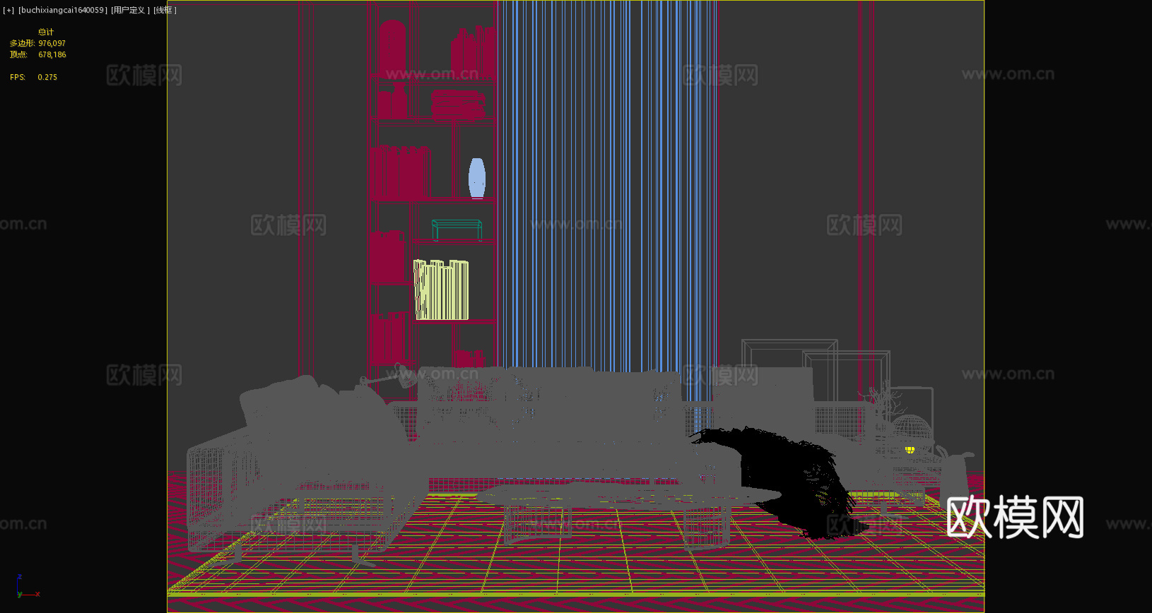 现代客厅现代沙发茶几边几现代摆件地毯现代抱枕3d模型