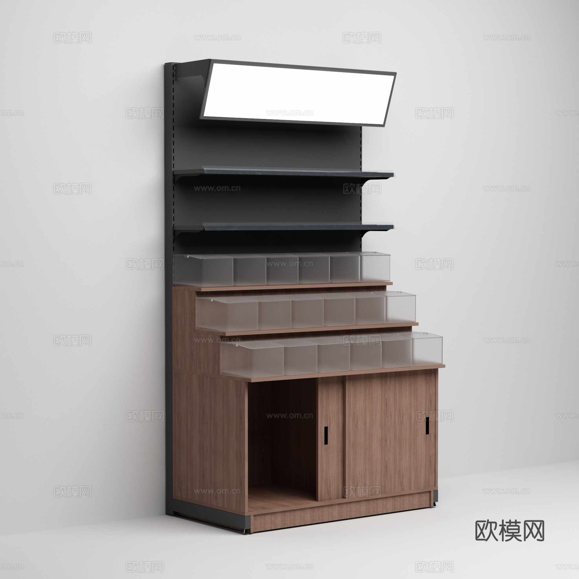 零食店透明盒子散称零食带灯箱货架3d模型