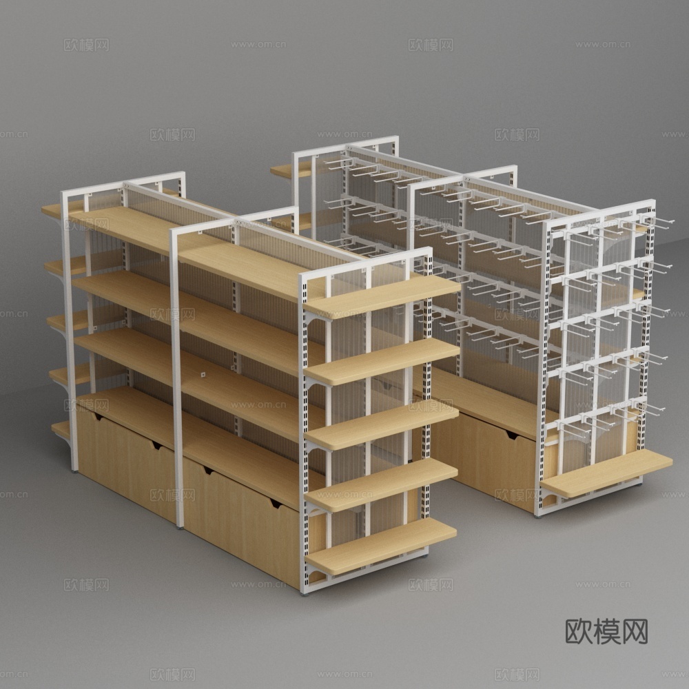 超市便利店带底柜透明阳光背板挂钩货架3d模型