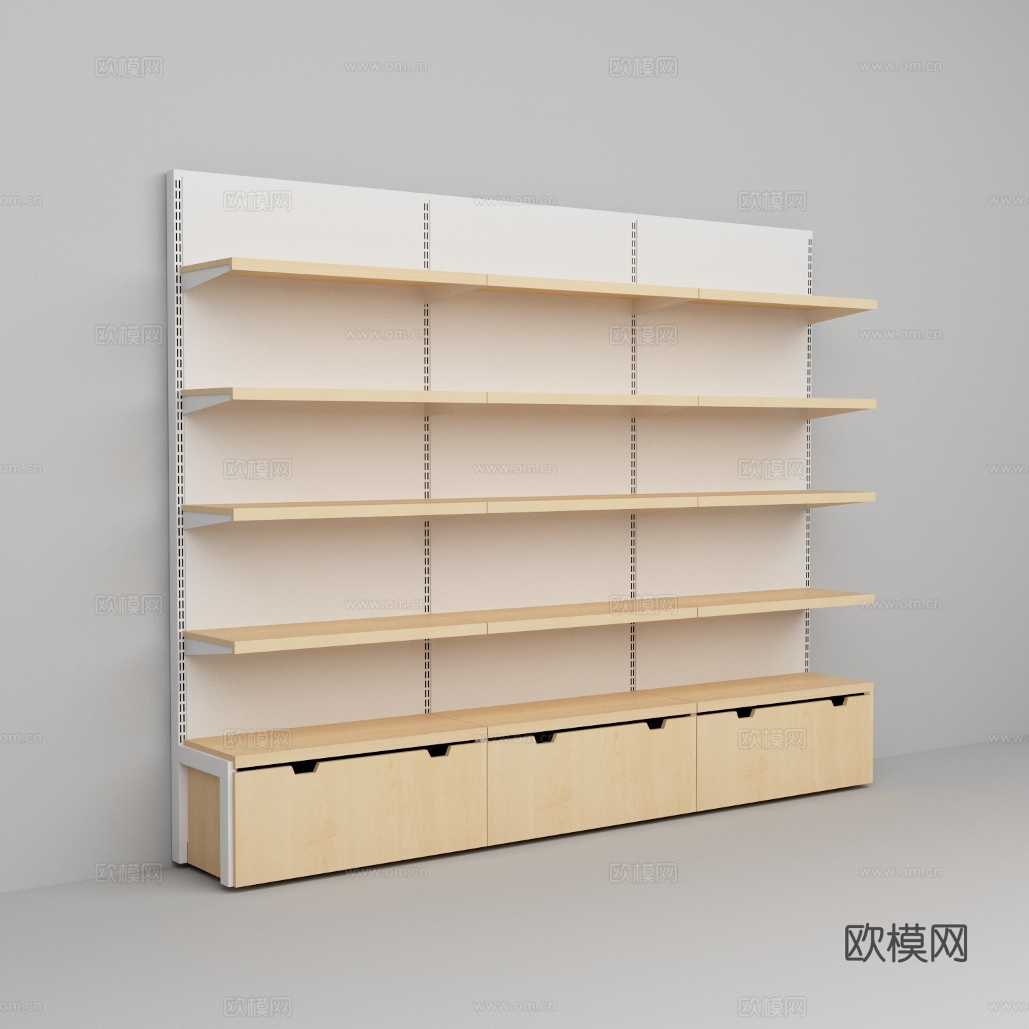 超市便利店钢木带低柜木层板商品展示货架3d模型