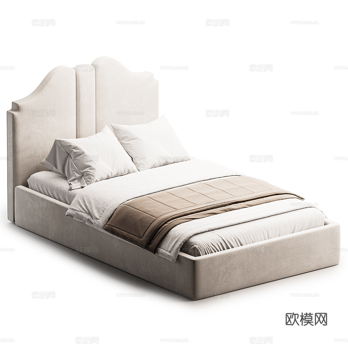 美式简约布艺双人床3d模型