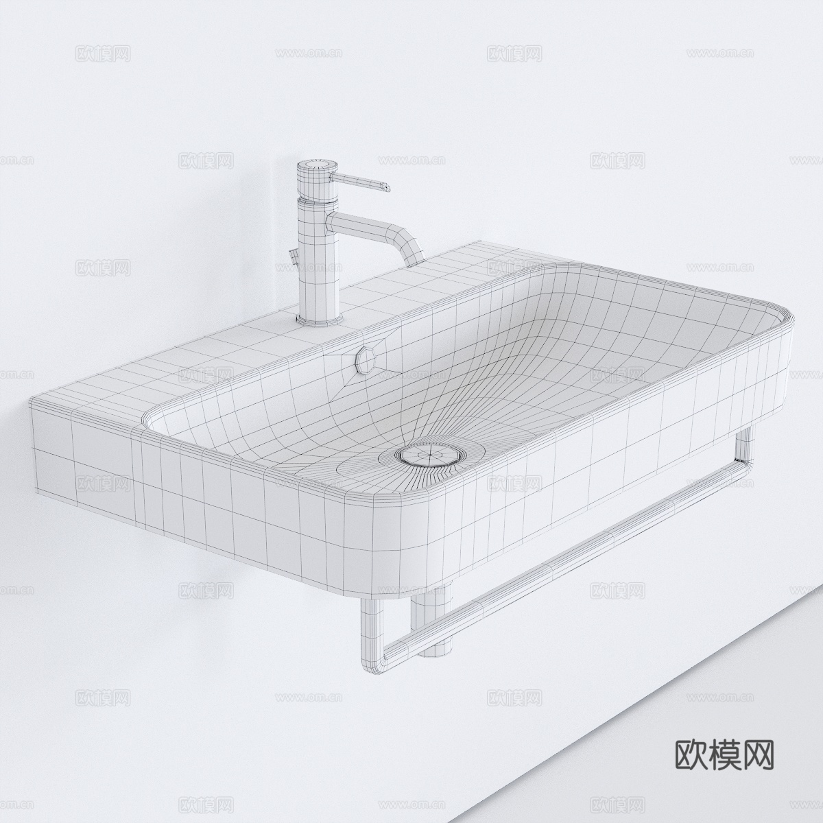 现代悬挂式陶瓷洗脸盆3d模型