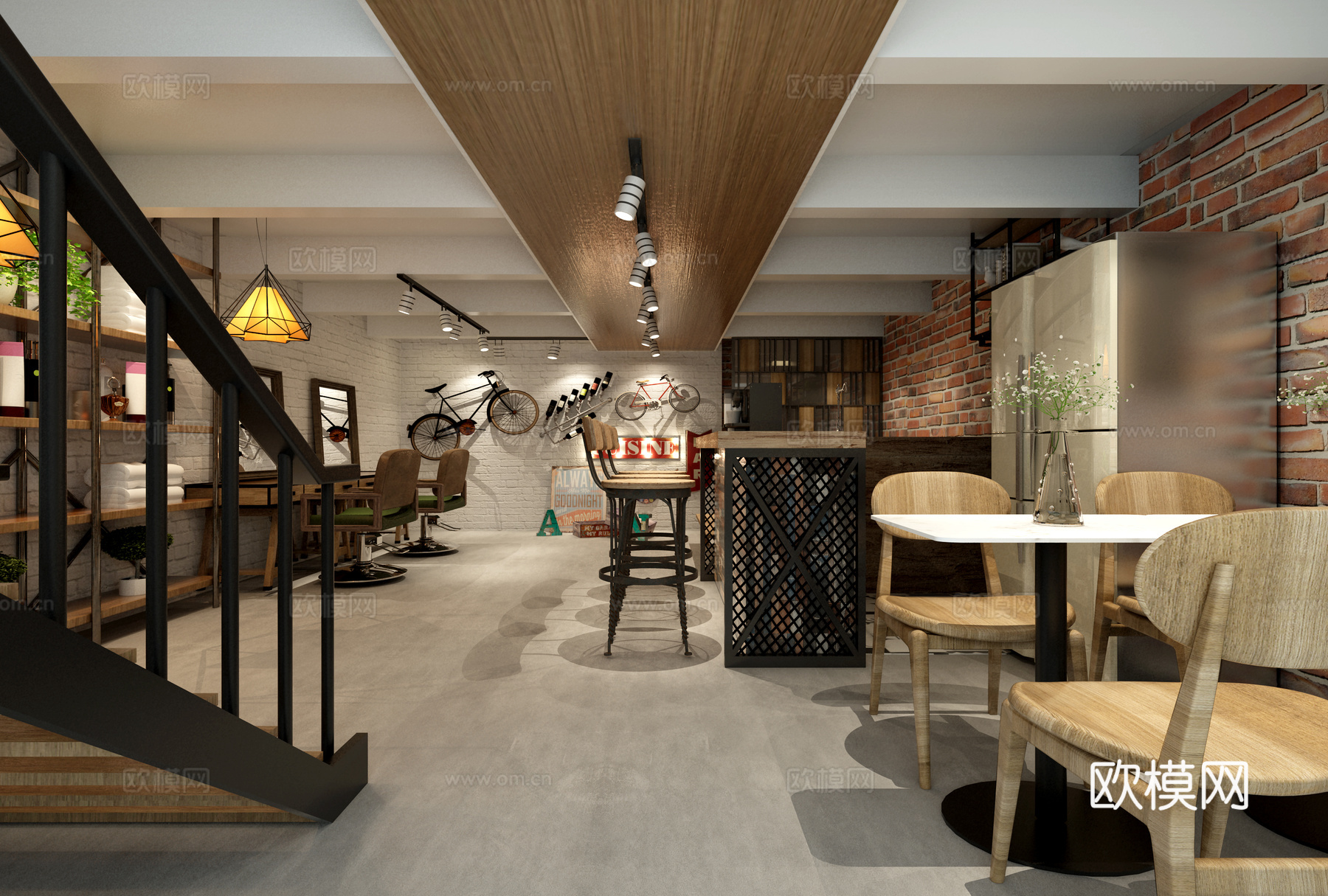 工业风理发店设计3d模型