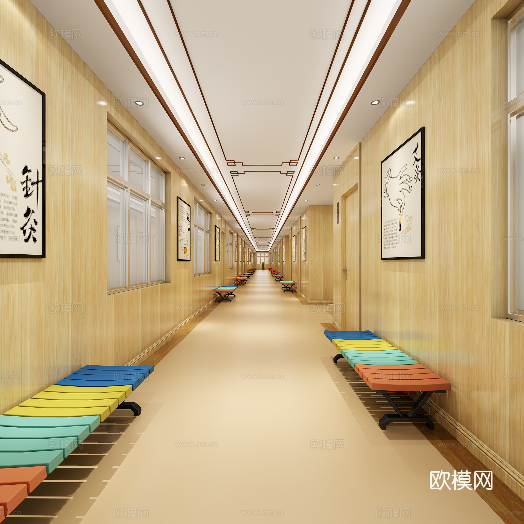 中式过道 挂画3d模型