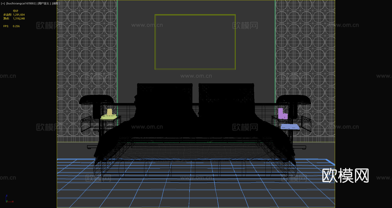 现代卧室双人床床品床头柜台灯现代摆件挂画3d模型