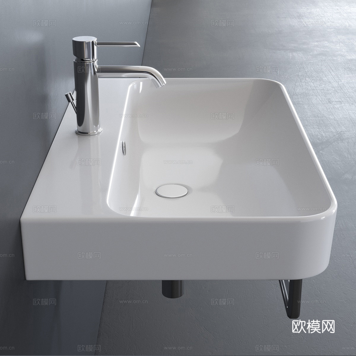 现代悬挂式陶瓷洗脸盆3d模型