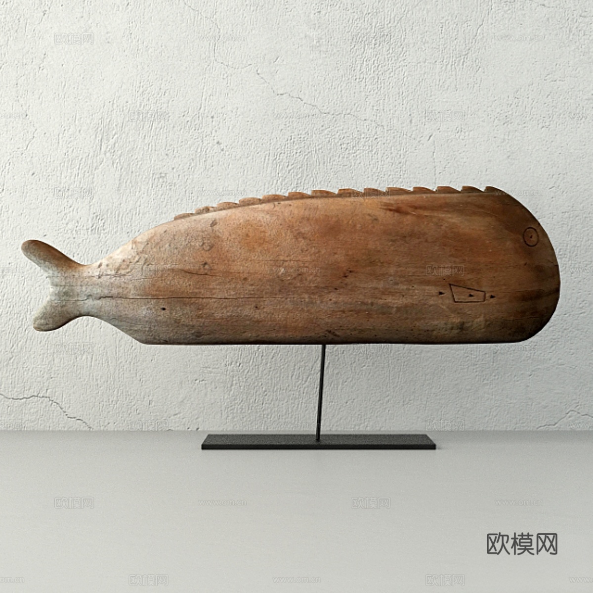 古董手工雕刻木鱼雕塑3d模型
