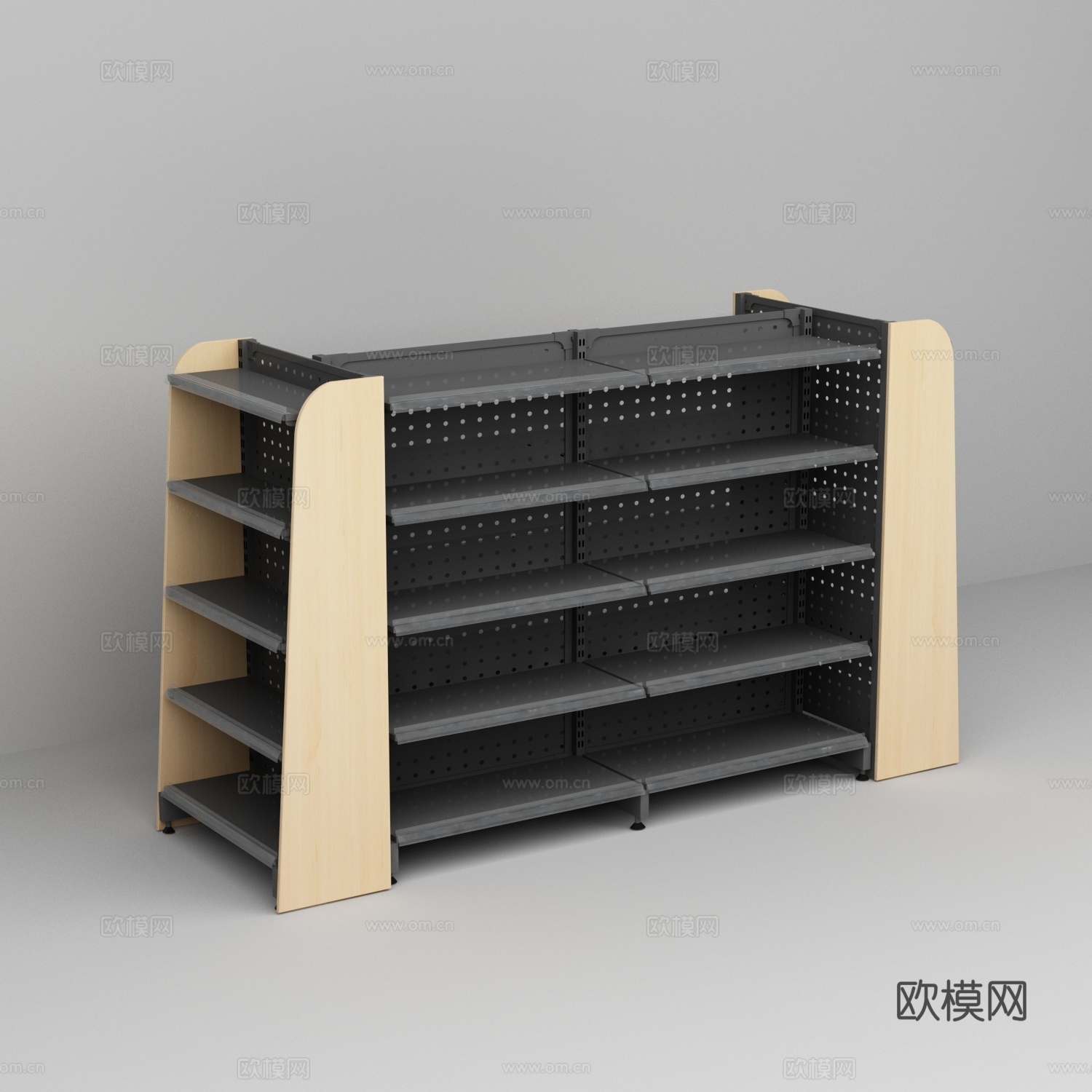 超市便利店孔背板木侧板货架3d模型
