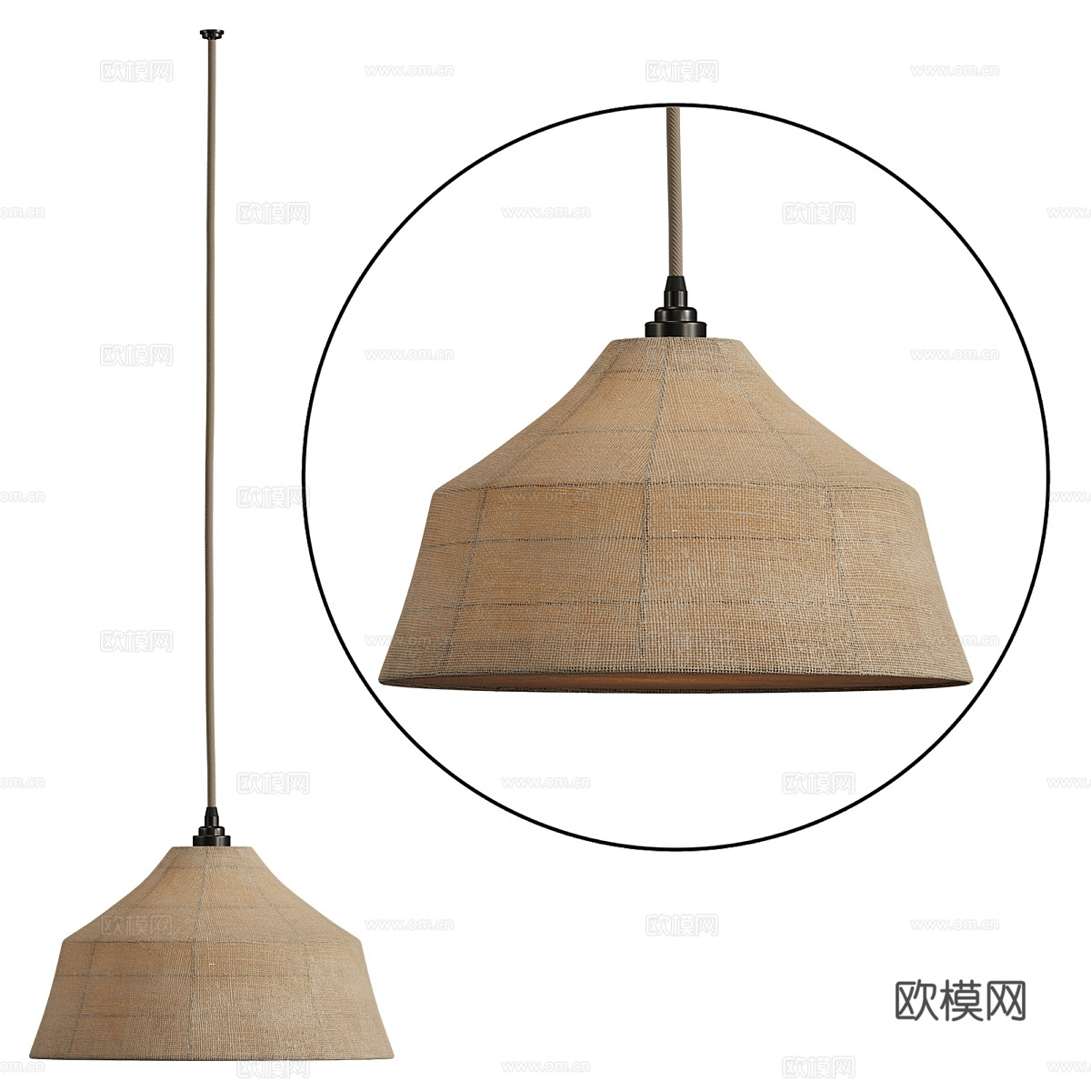 新中式藤编布艺装饰吊灯3d模型