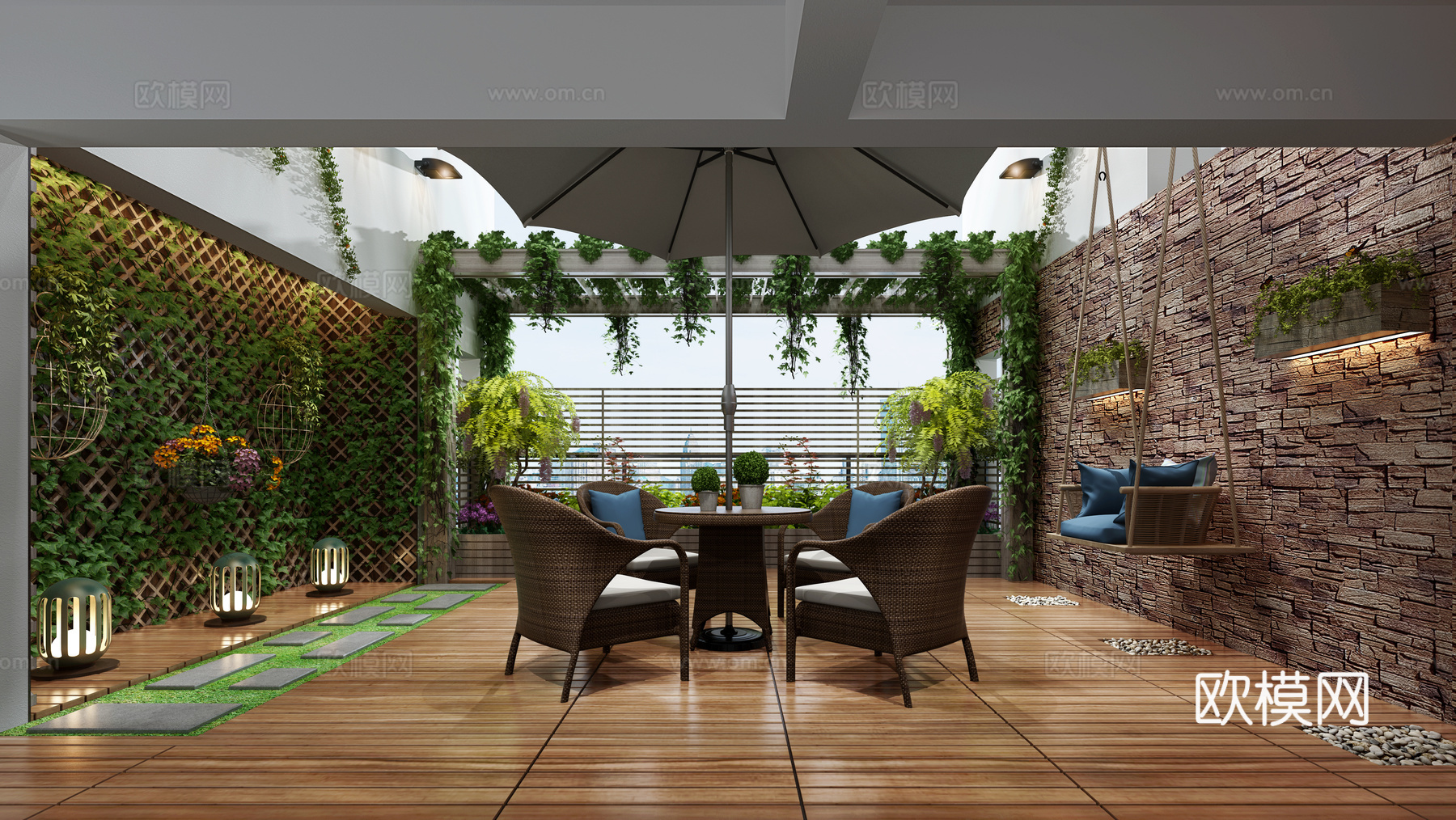 现代屋顶阳台空中花园3d模型