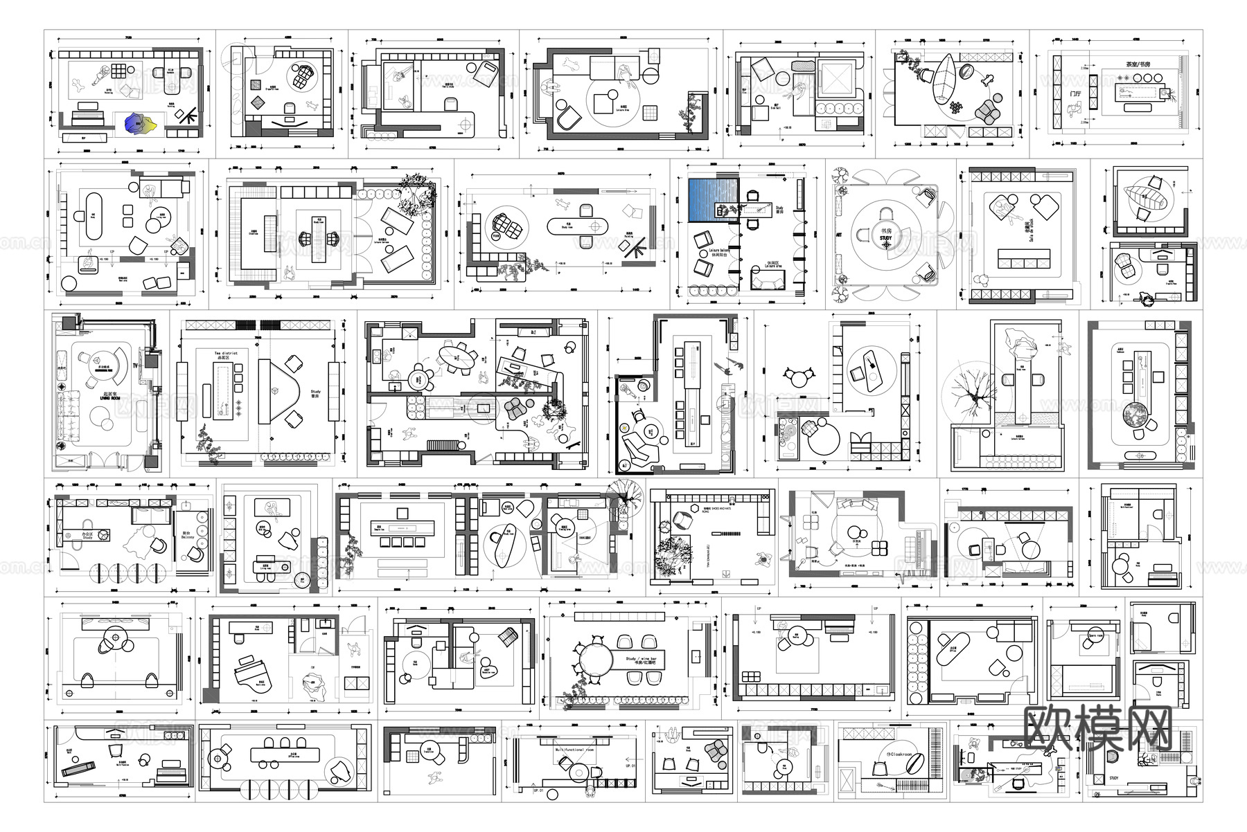 书房茶室平面布置图cad施工图